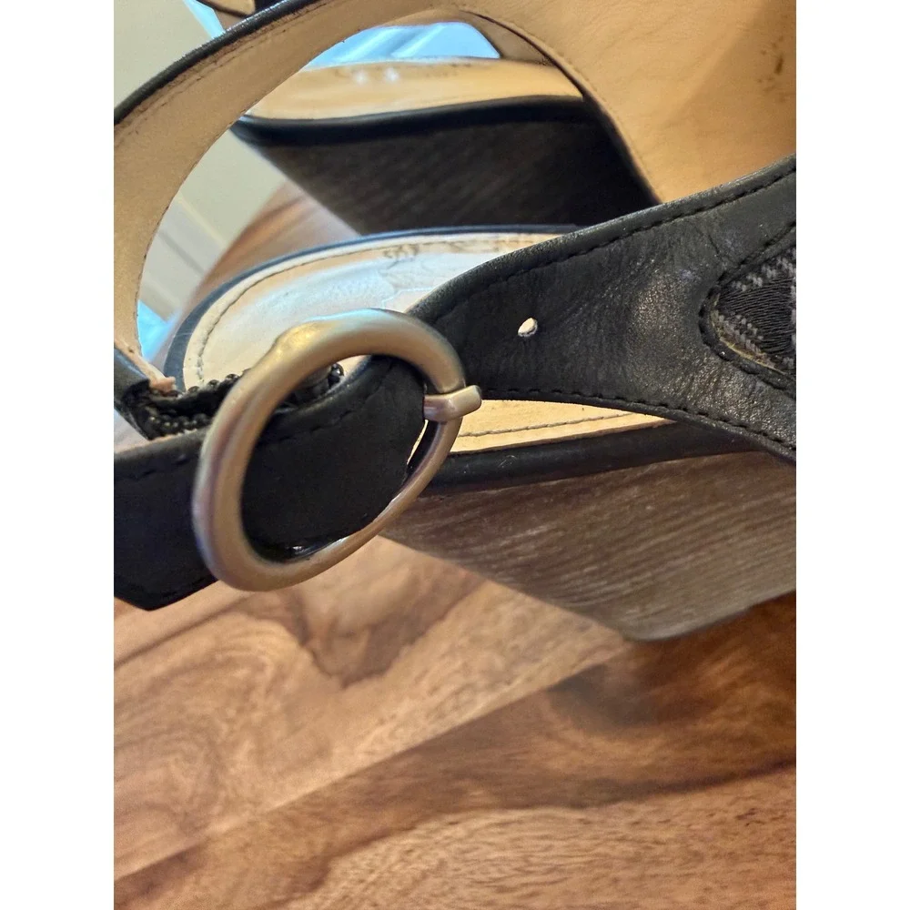 Coach Janet Signature Jacquard Wedge Sandals Black Grey Peep Toe Slingback F2080 - Picture 12 of 13